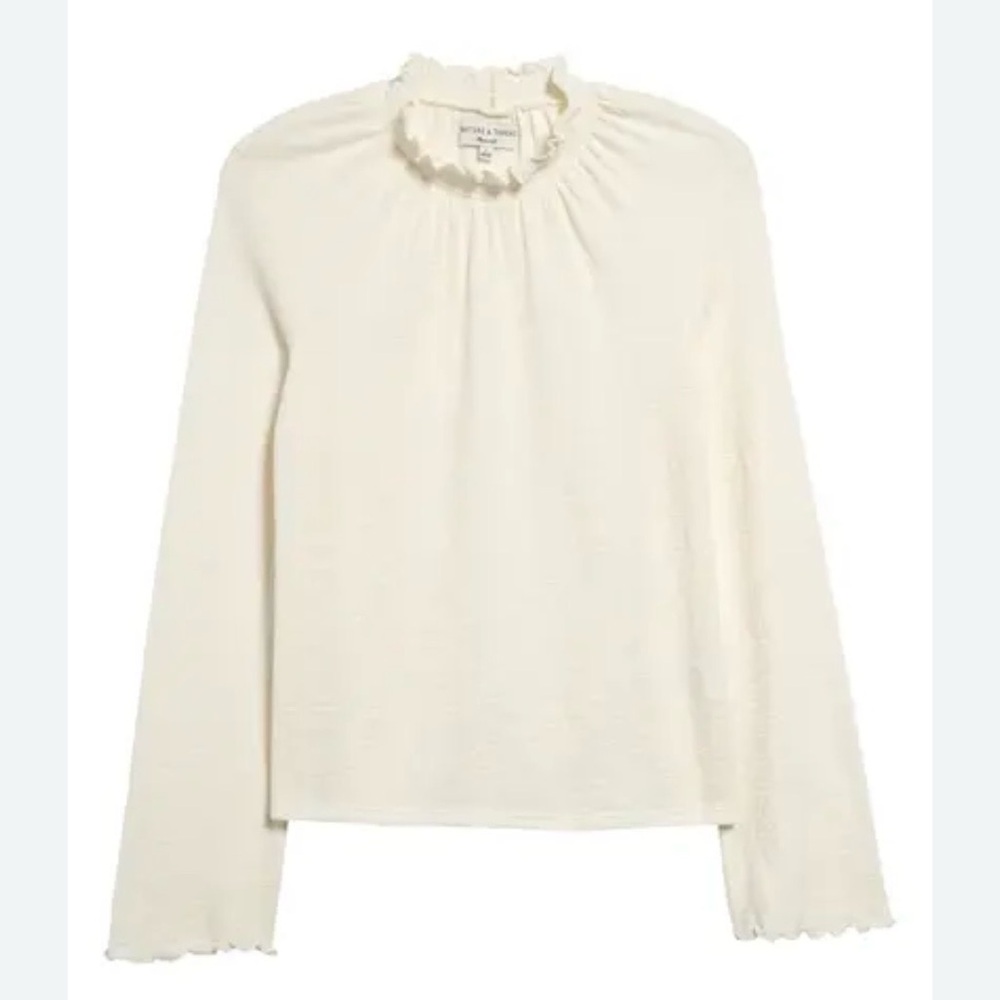 Madewell Texture & Thread cream Ruffled Mock Neck Top size S 100% cotton